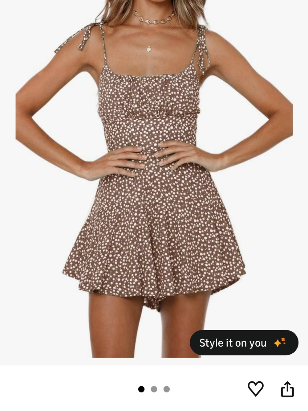 Brown Floral Cowl Neck Romper with Tie Straps